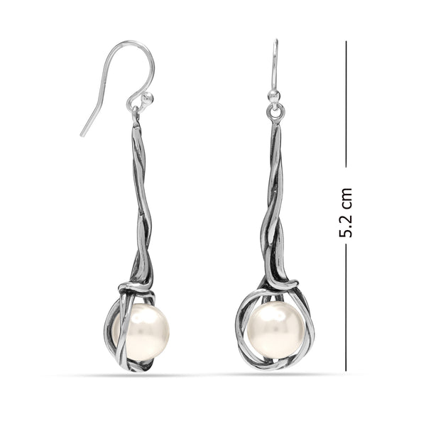 925 Sterling Silver Intertwined Freshwater Pearl Twisted French Wire Long Drop Dangle Earrings for Women