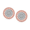 925 Sterling Silver 14K Two-Tone Cubic Zirconia Circular Halo-Style Round Floral Studded Stud Earrings for Women