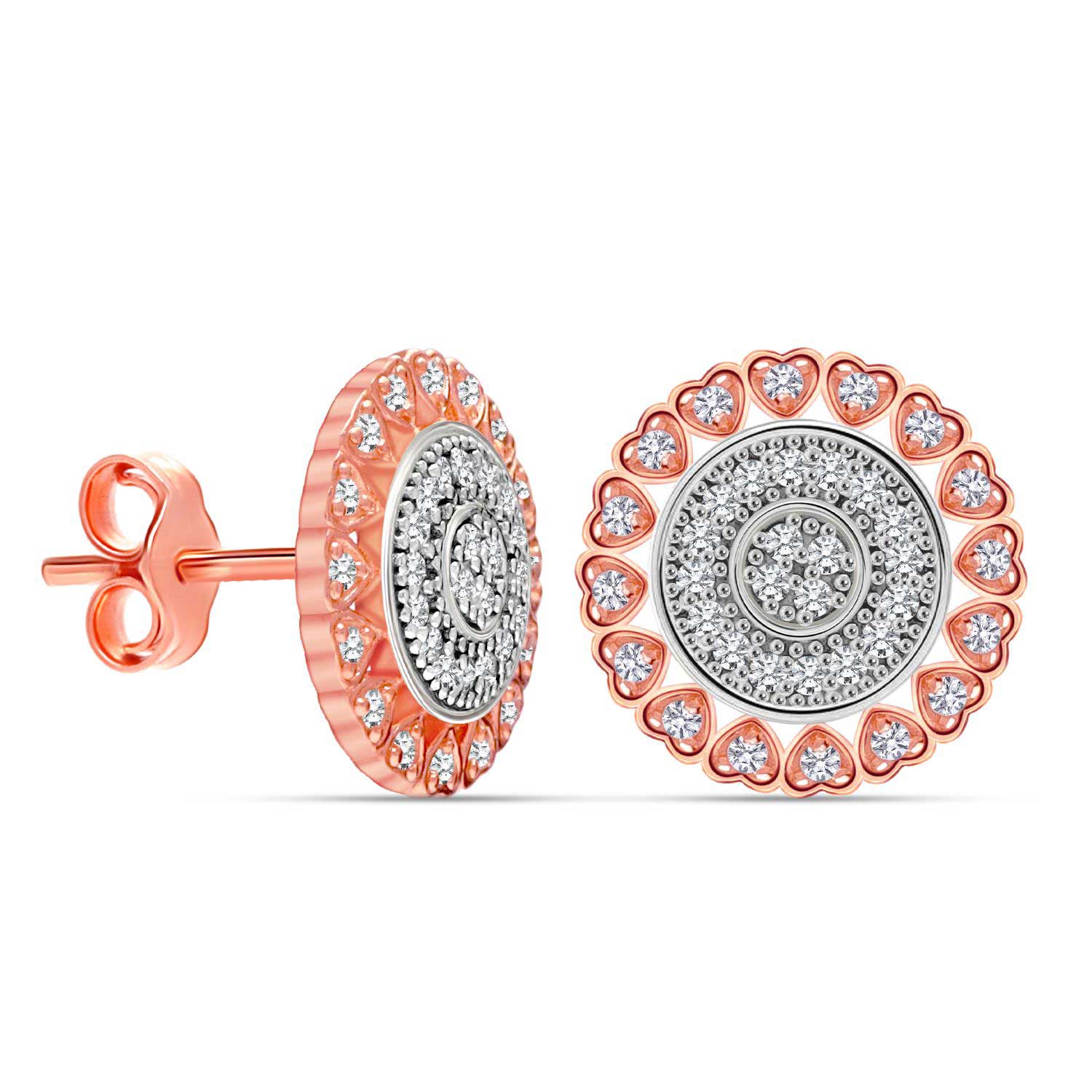 925 Sterling Silver 14K Two-Tone Cubic Zirconia Circular Halo-Style Round Floral Studded Stud Earrings for Women