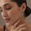 925 Sterling Silver Cubic Zirconia Verticle Bar Lightweight Italian Aqua Stud Drop Dangle Earrings for Women