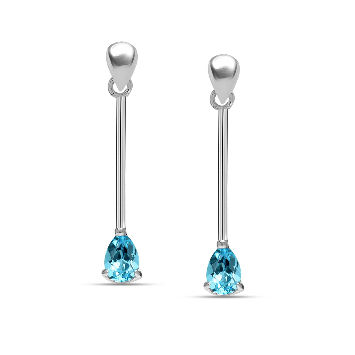 925 Sterling Silver Cubic Zirconia Verticle Bar Lightweight Italian Aqua Stud Drop Dangle Earrings for Women