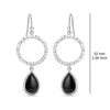 925 Sterling Silver Textured Open Circle Natural Black Onyx Drop Dangle Earrings for Women