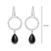 925 Sterling Silver Textured Open Circle Natural Black Onyx Drop Dangle Earrings for Women