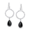 925 Sterling Silver Textured Open Circle Natural Black Onyx Drop Dangle Earrings for Women