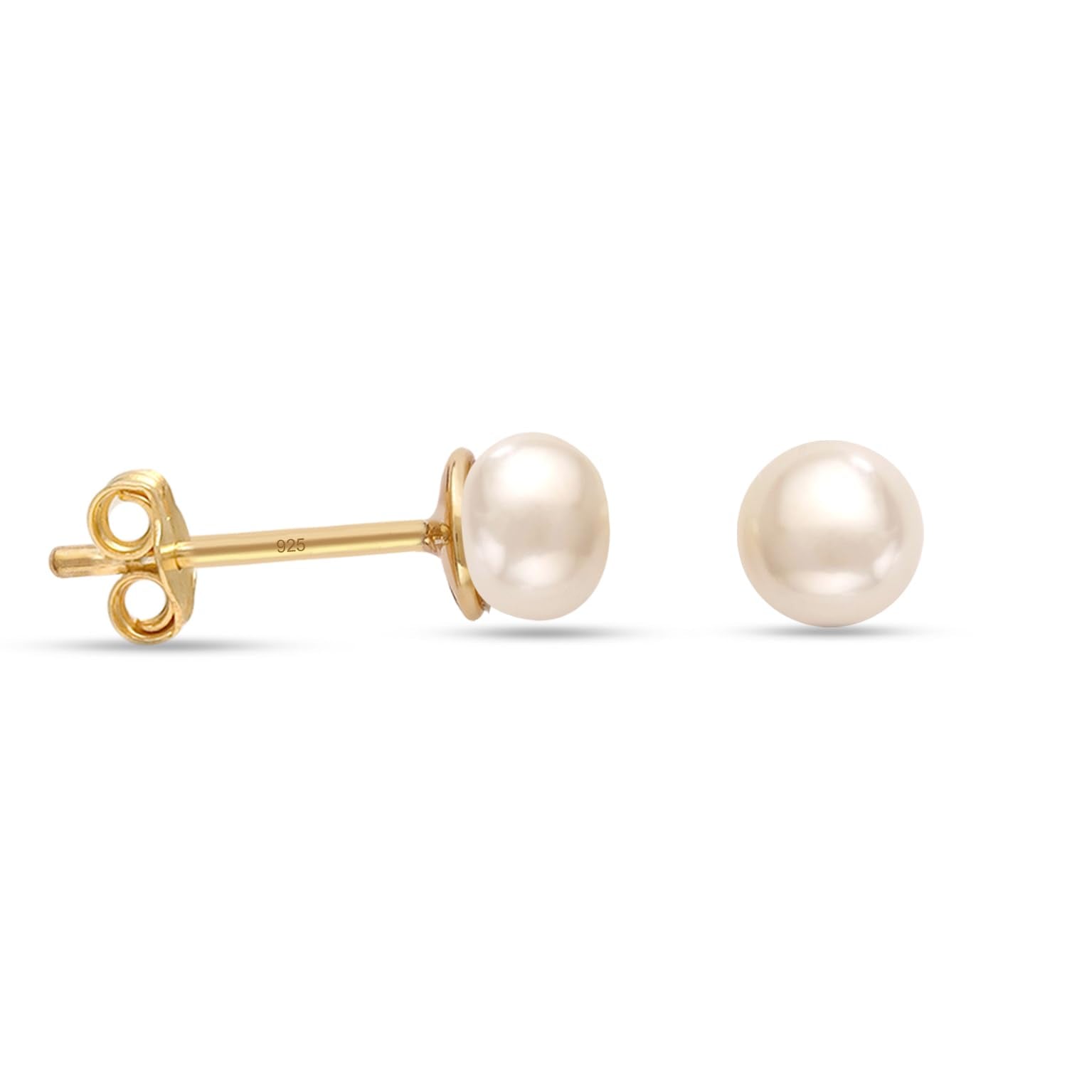 925 Steling Silver 14K Gold-Plated Freshwater Pearl Stud Earrings for Women and Girls