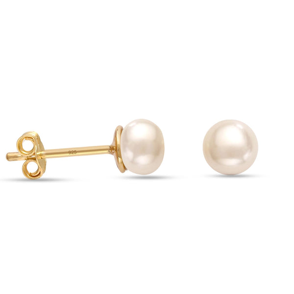 925 Steling Silver 14K Gold-Plated Freshwater Pearl Stud Earrings for Women and Girls