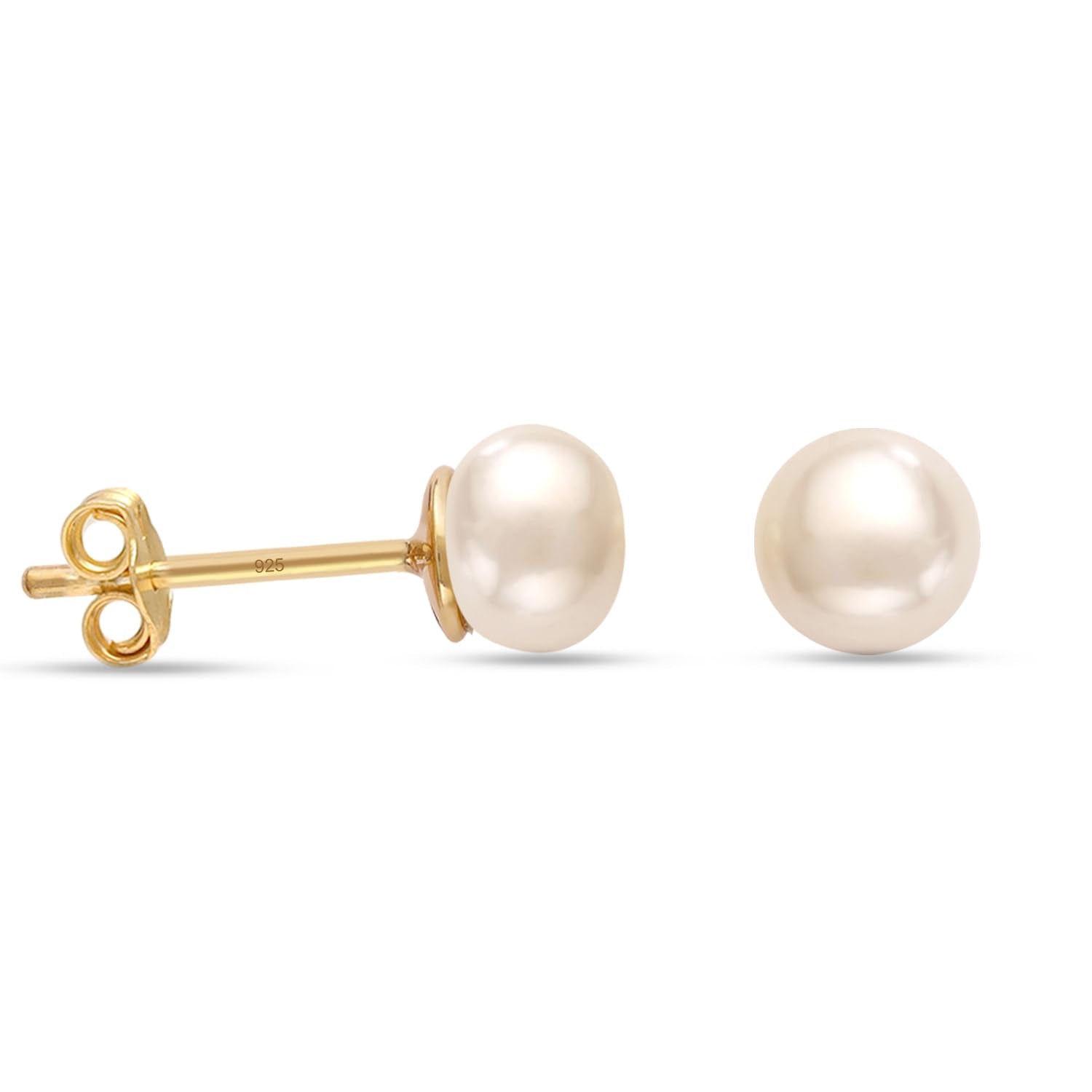 925 Steling Silver 14K Gold-Plated Freshwater Pearl Stud Earrings for Women and Girls