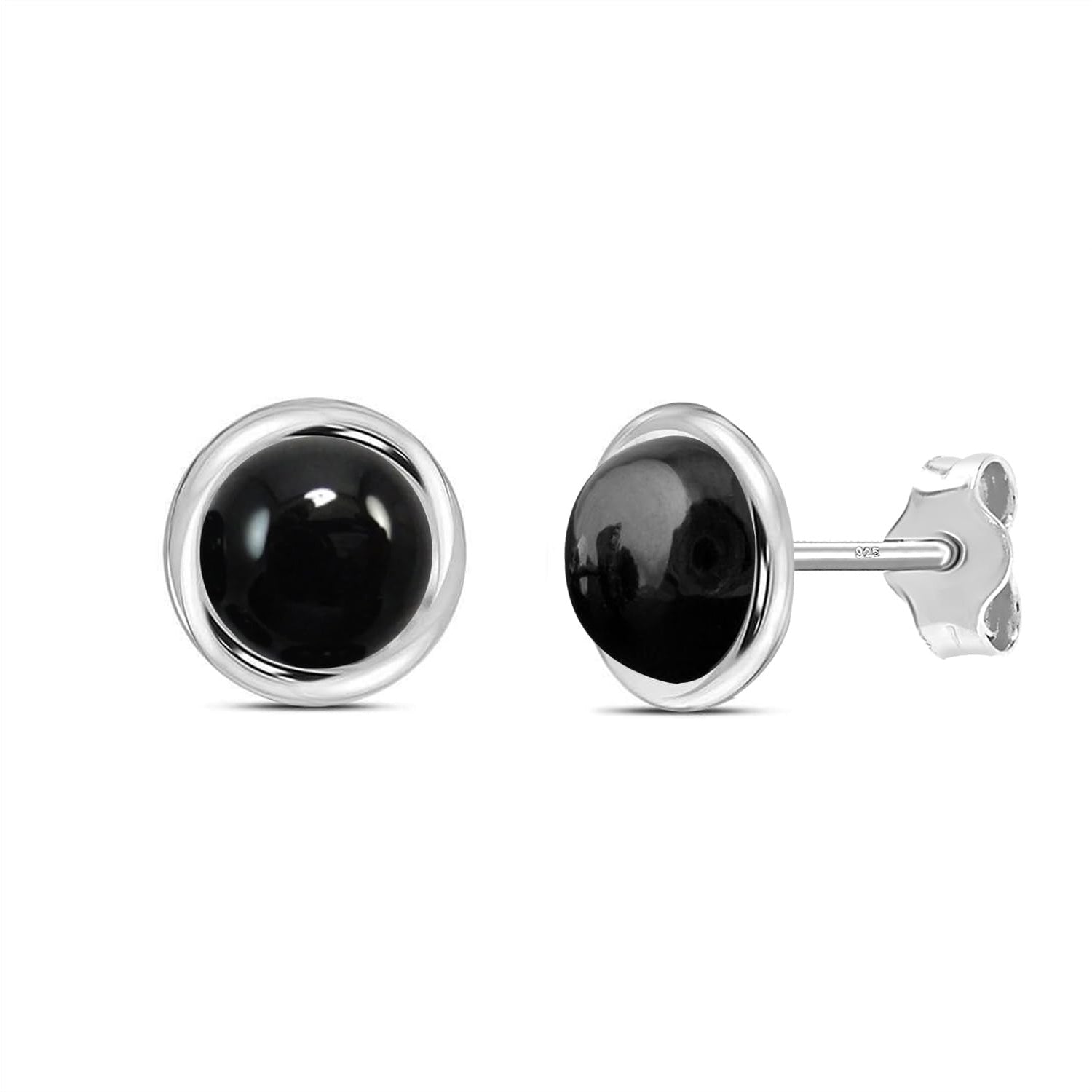 925 Steling Silver Bezel Black Onyx Stud Earrings for Men