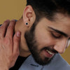 925 Steling Silver Bezel Black Onyx Stud Earrings for Men