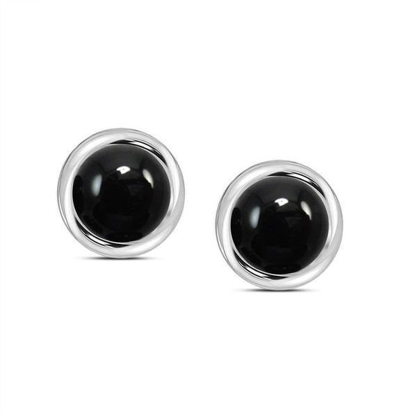 925 Steling Silver Bezel Black Onyx Stud Earrings for Men