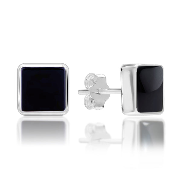 925 Sterling Silver Birthstone Black Onyx Square Shape Stud Earrings for Men