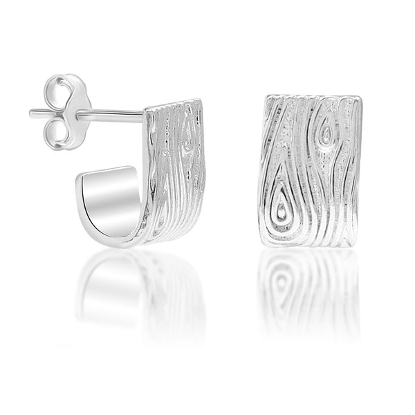 925 Sterling Silver Wave Textured Rectangular shape Stud Earrings for Women