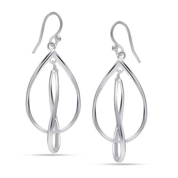 925 Sterling Silver Teardrop Double Elongated Oval Twist French Wire Long Linear Statement Drop Dangle Earrings for Women