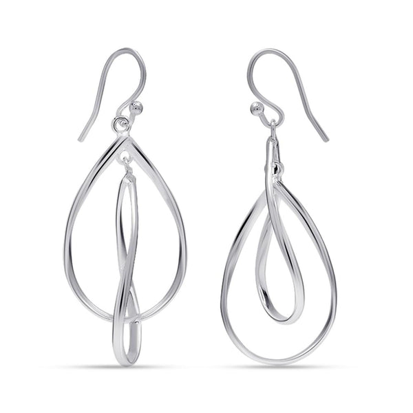 925 Sterling Silver Teardrop Double Elongated Oval Twist French Wire Long Linear Statement Drop Dangle Earrings for Women