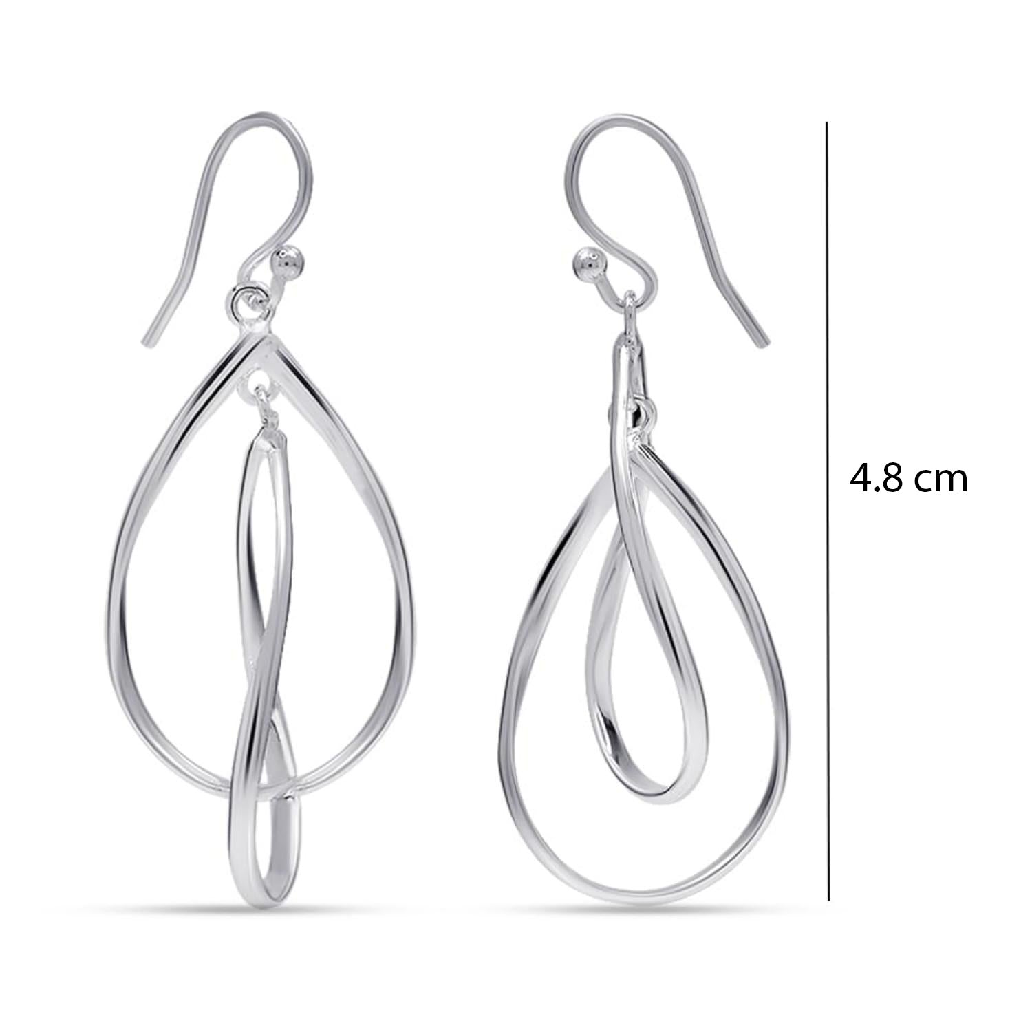 925 Sterling Silver Teardrop Double Elongated Oval Twist French Wire Long Linear Statement Drop Dangle Earrings for Women