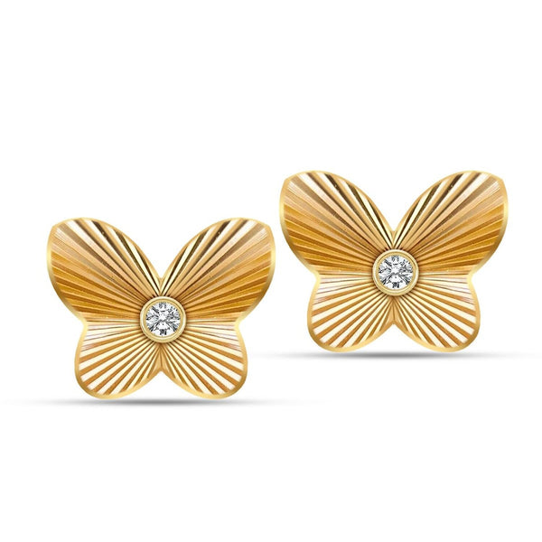 925 Steling Silver 14K Gold-Plated Pave Cubic Zirconia Butterfly Stud Earrings for Women