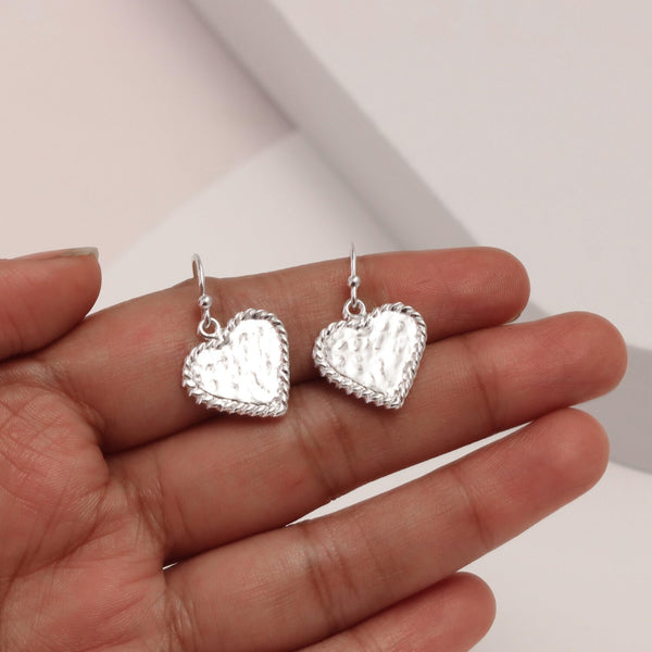 925 Sterling Silver Handmade Hammered Braided Heart Drop Dangle Earrings for Women