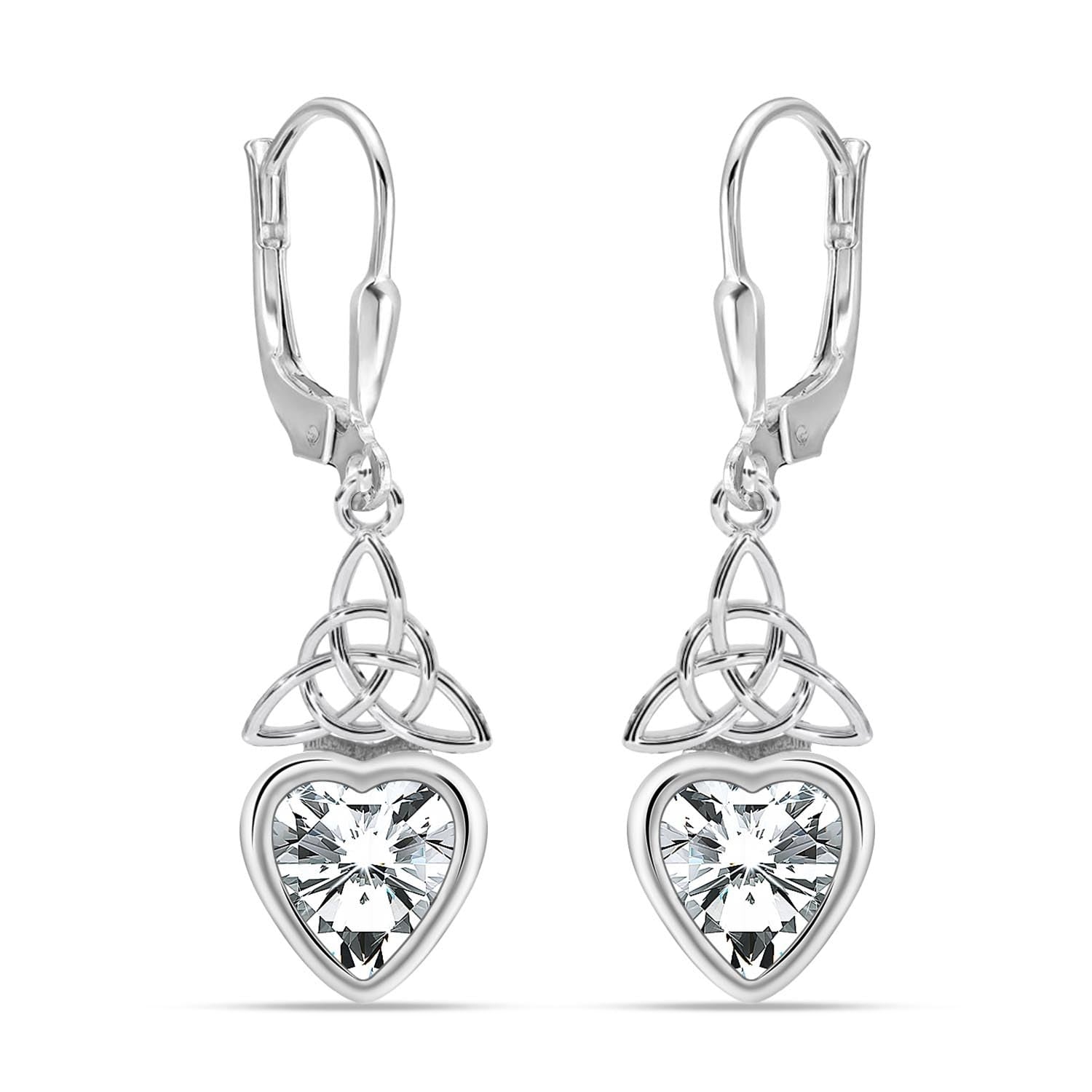 925 Sterling Silve CZ Celtic Knot Heart-Shaped Teardrop Leverback Drop & Dangle Earrings for Women