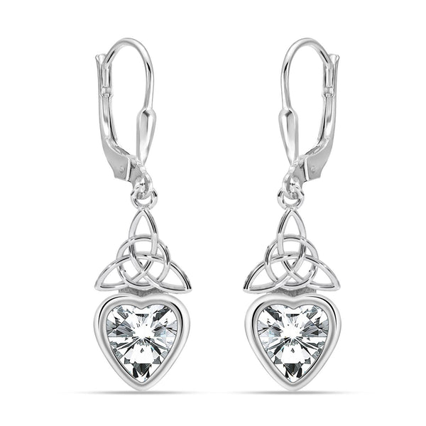 925 Sterling Silve CZ Celtic Knot Heart-Shaped Teardrop Leverback Drop & Dangle Earrings for Women