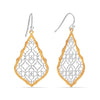 925 Sterling Silve 14K Gold-Plated Two-Tone Boho Quatrefoil Shape Filigree Teardrop Drop Dangle Earrings for Women