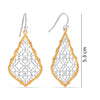 925 Sterling Silve 14K Gold-Plated Two-Tone Boho Quatrefoil Shape Filigree Teardrop Drop Dangle Earrings for Women