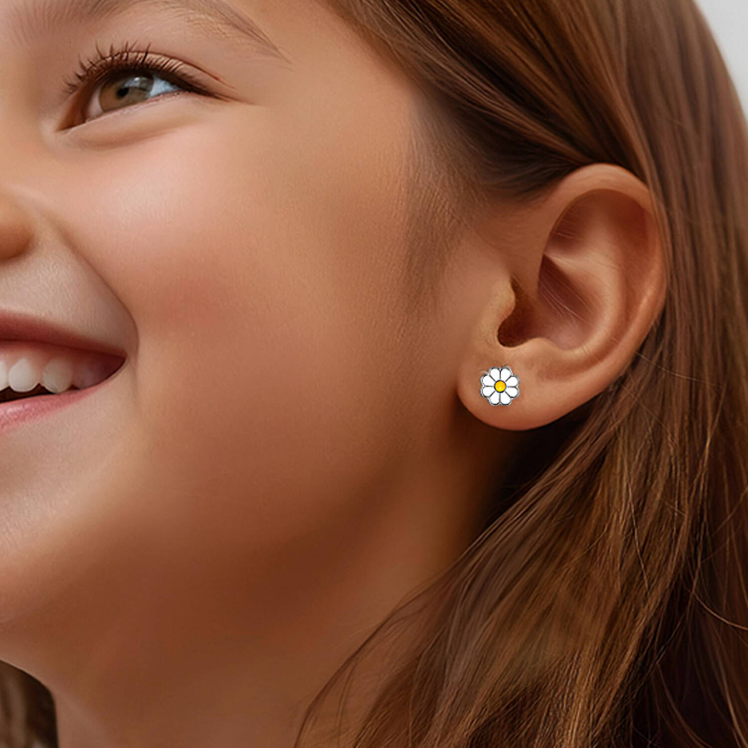 925 Sterling Silver Rhodium Plated Enamel Daisy Flower Stud Earrings for Kids and Girls