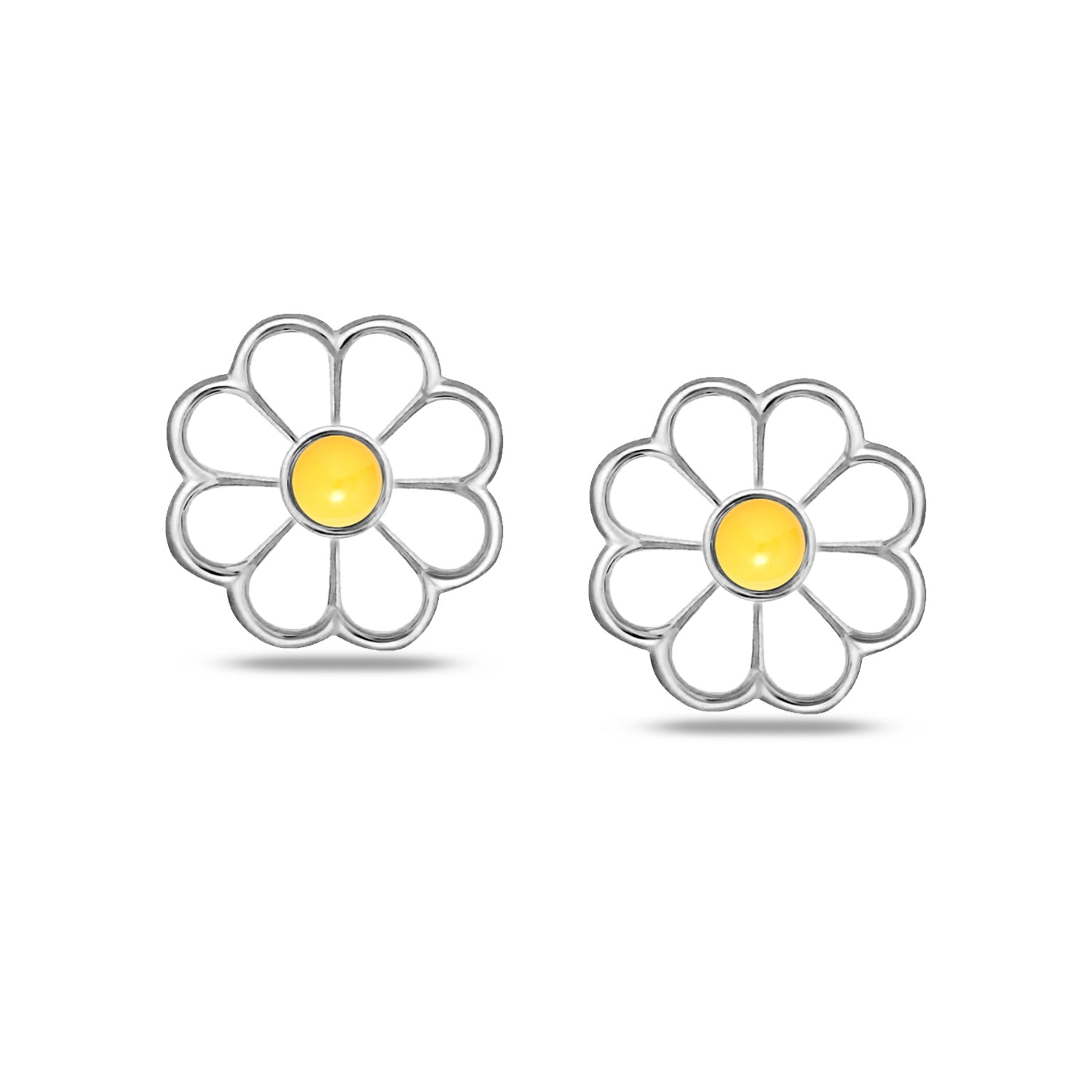 925 Sterling Silver Rhodium Plated Enamel Daisy Flower Stud Earrings for Kids and Girls