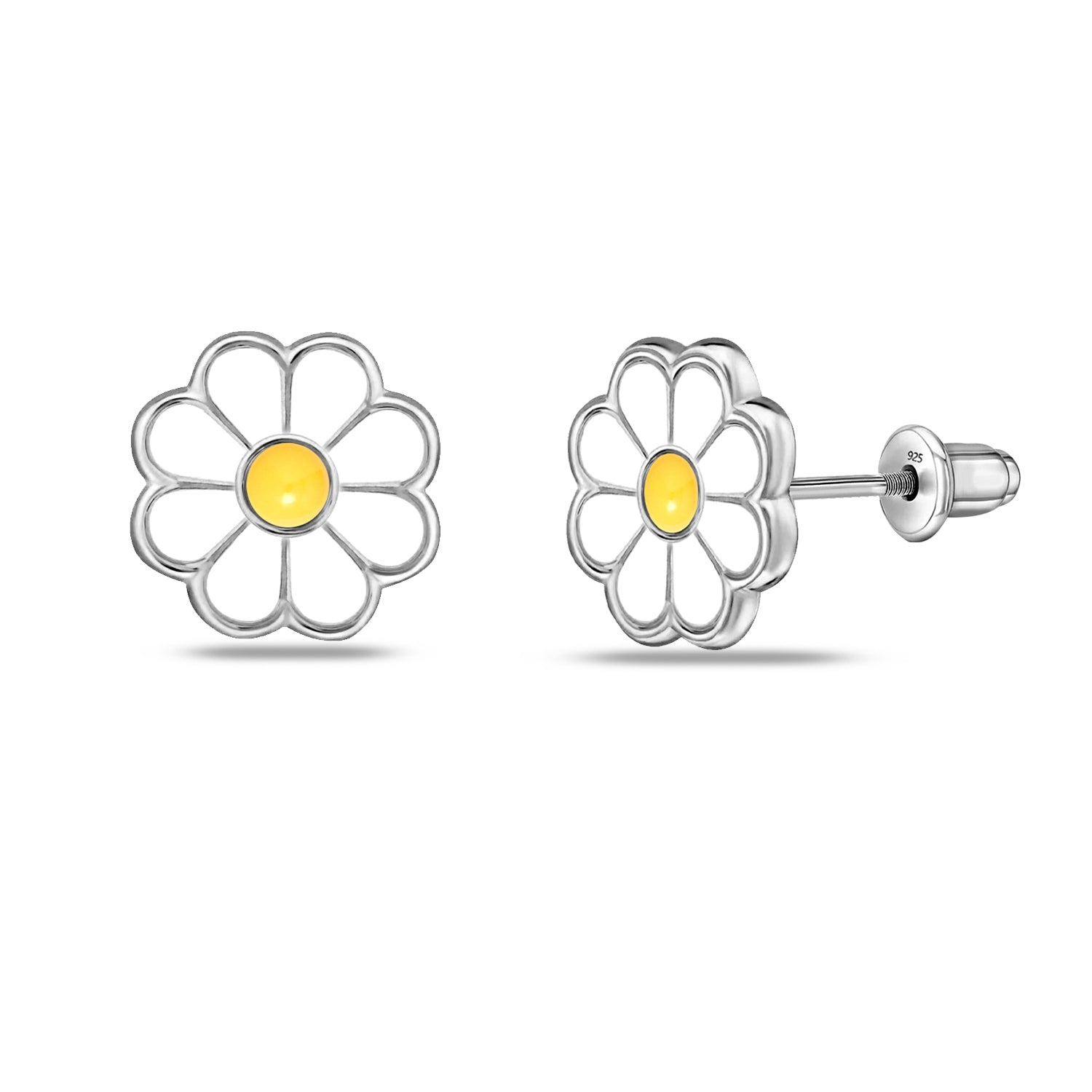 925 Sterling Silver Rhodium Plated Enamel Daisy Flower Stud Earrings for Kids and Girls