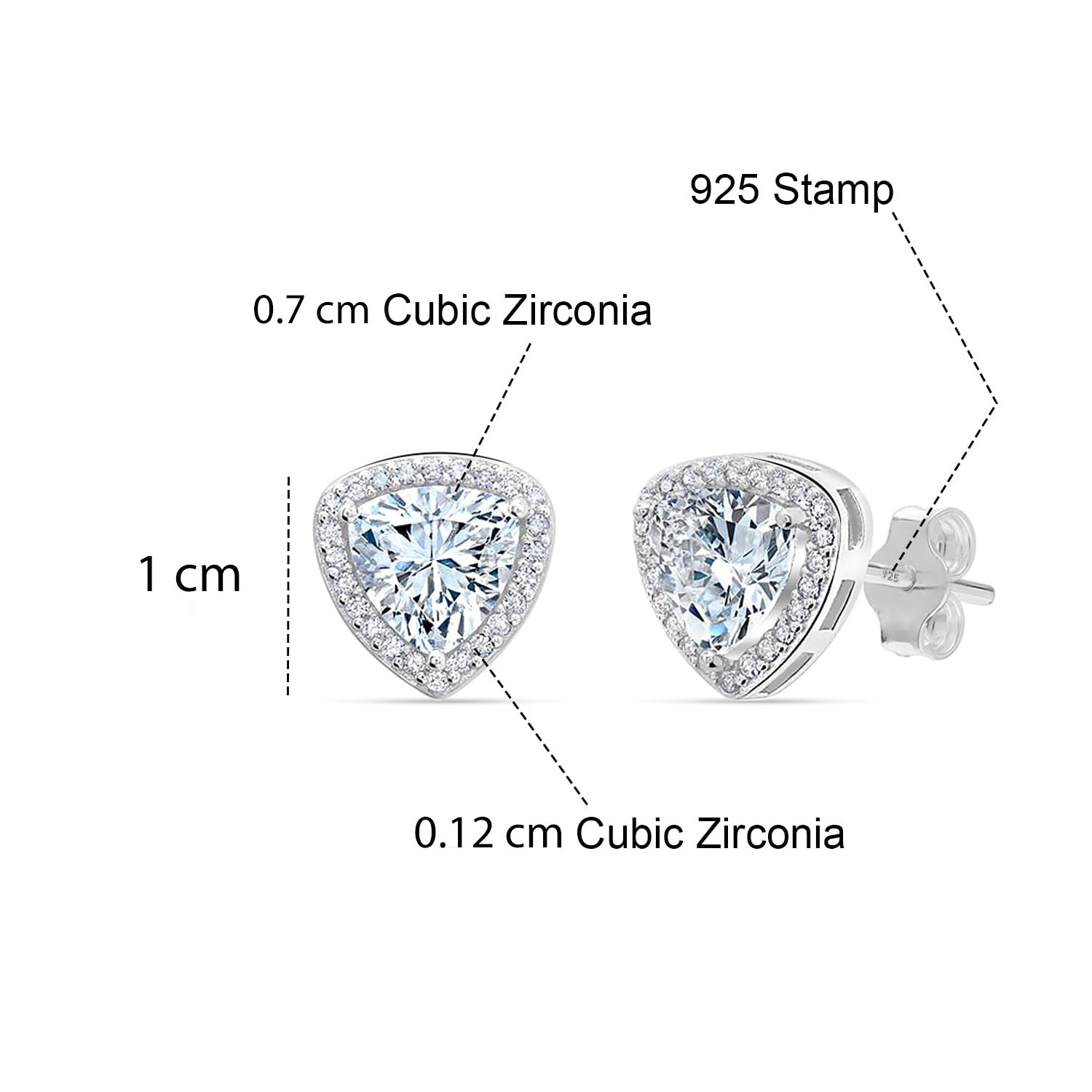 925 Sterling Silver CZ Halo Triangle Stud Earrings for Men