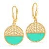 925 Sterling Silve 14K Gold-Plated Teal Enamel Circle Disc Dangle Drop Earrings for Women