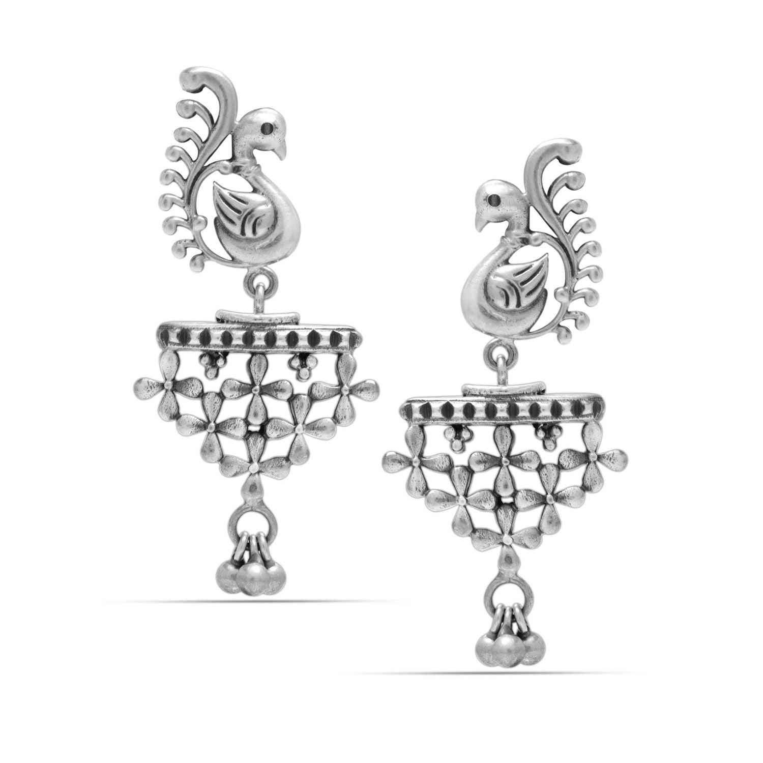 925 Sterling Silver Designer Oxidized Peacock Dangler Earrings for Women and Girls