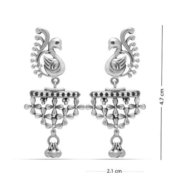 925 Sterling Silver Designer Oxidized Peacock Dangler Earrings for Women and Girls