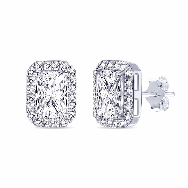 925 Sterling Silver Cubic Zirconia Rectangle Micro Pave Stud Earrings for Men