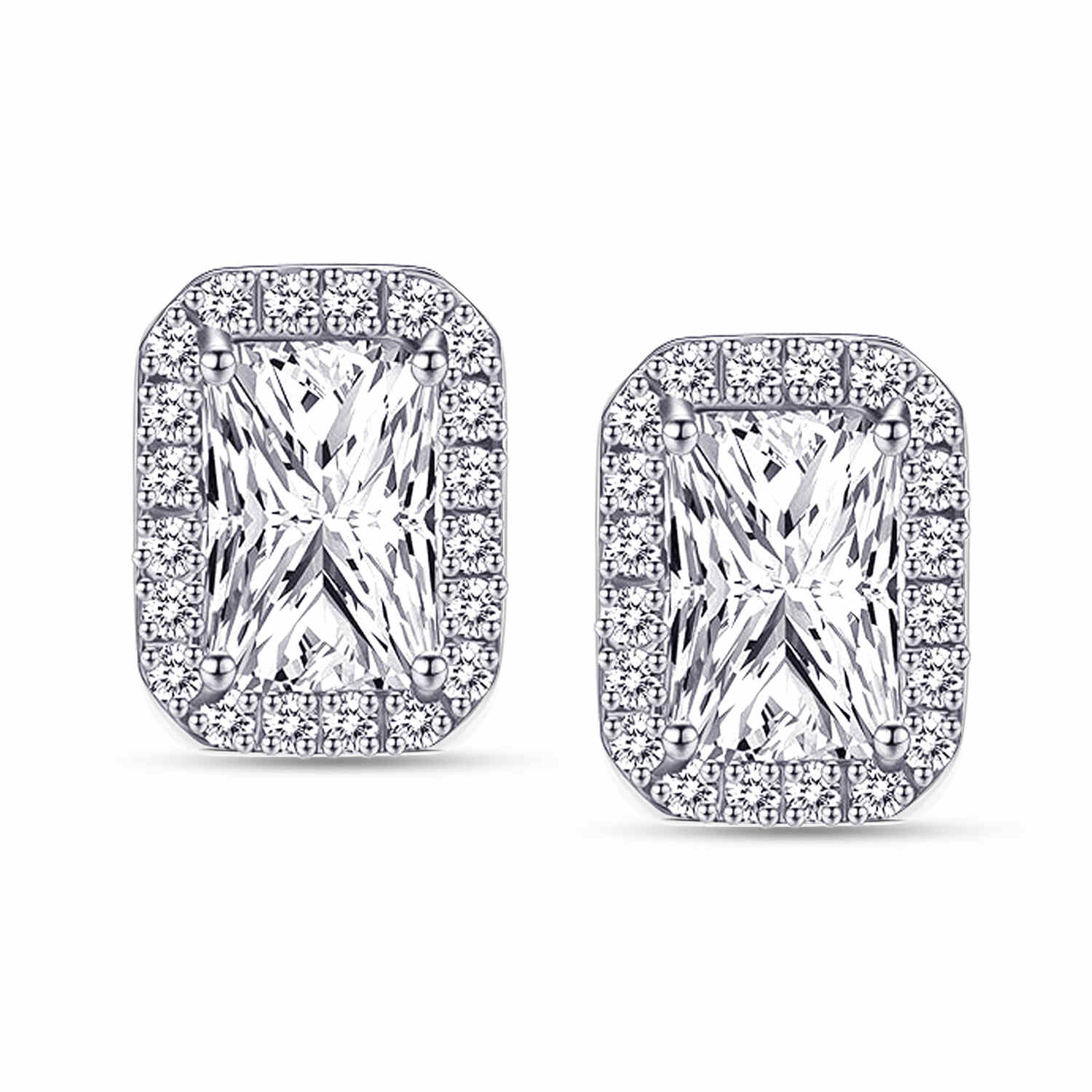 925 Sterling Silver Cubic Zirconia Rhodium Plated Rectangle Classic Micro Pave Stud Earrings for Men