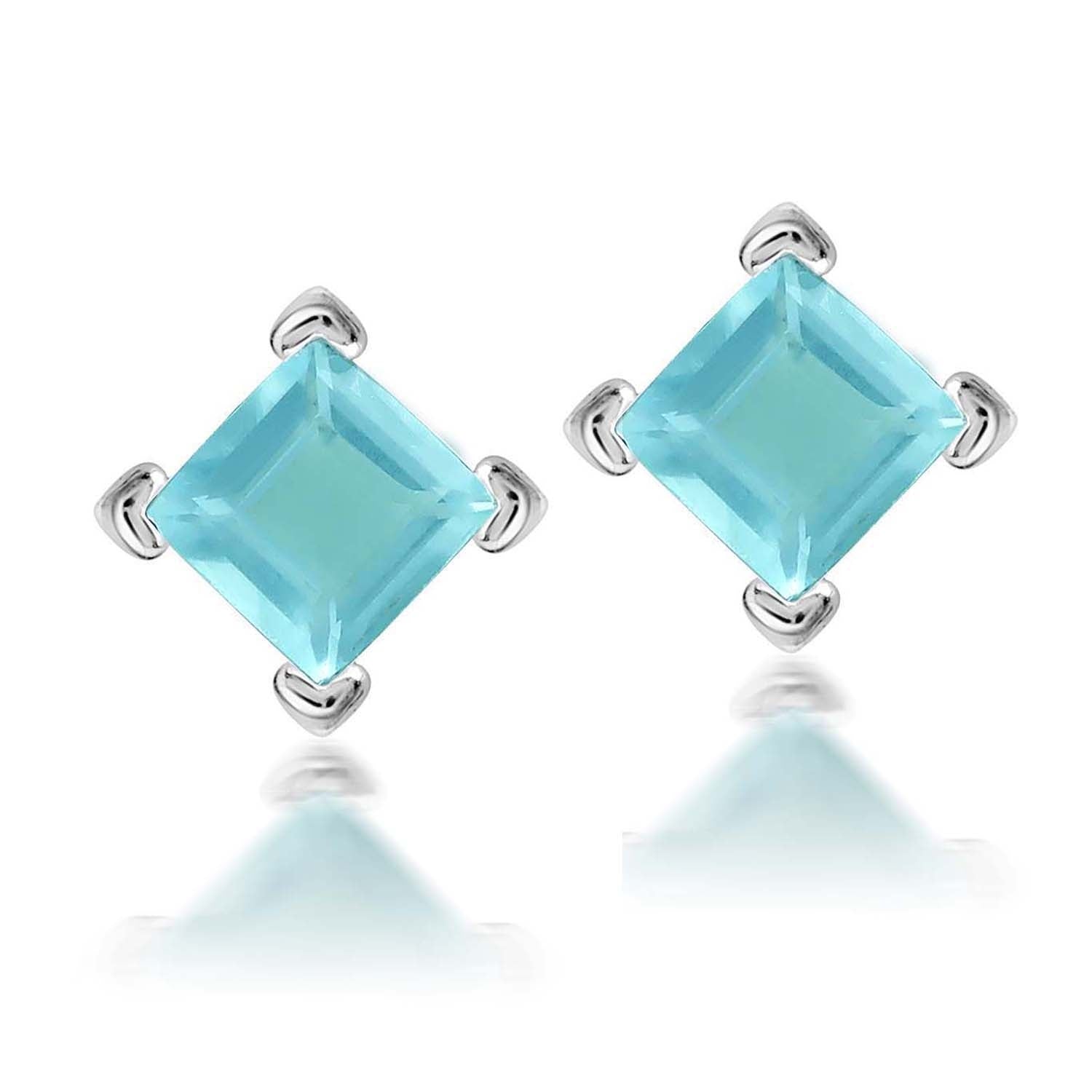 925 Sterling Silver Ultra Lightblue Glassbead Square Stud Earrings for Women