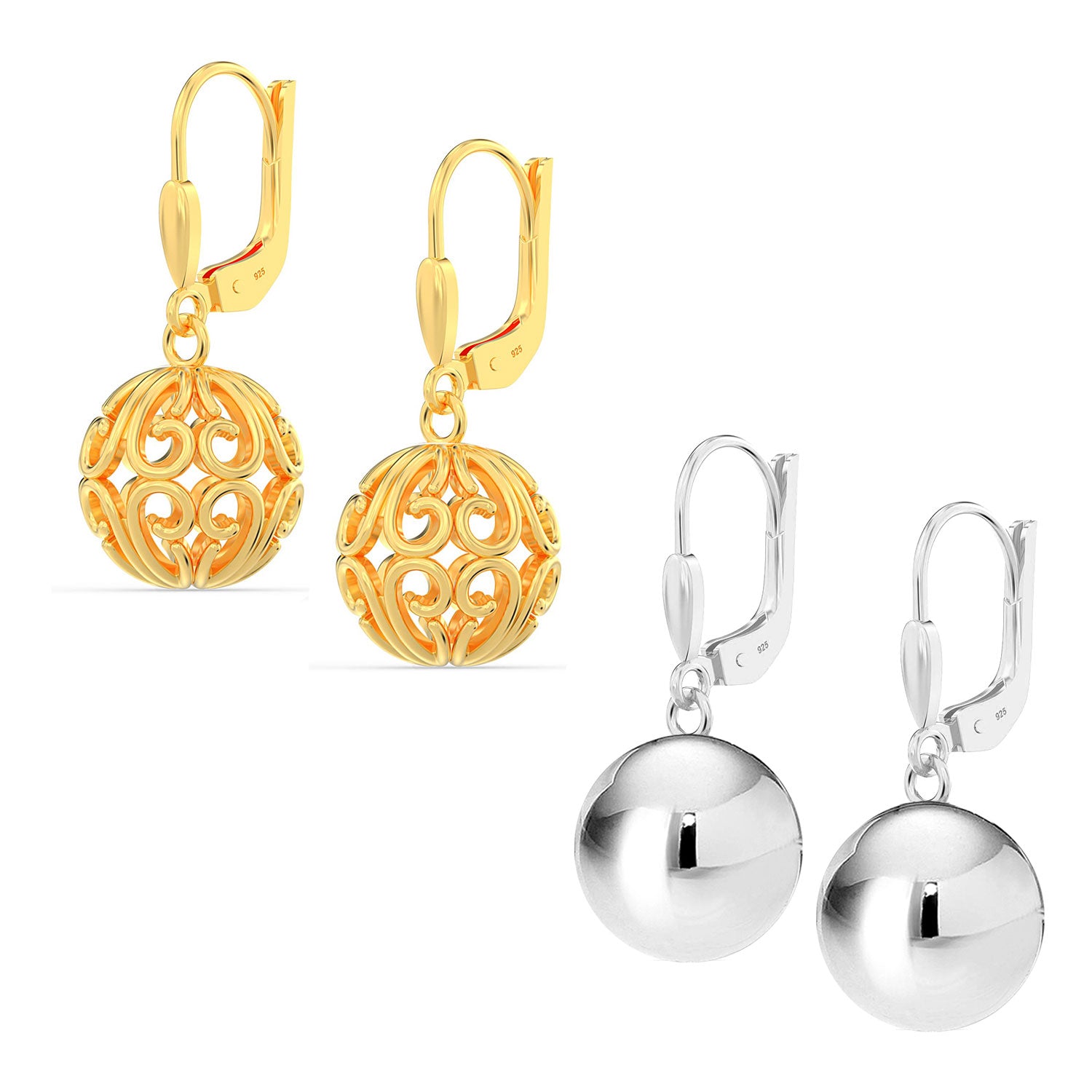 925 Sterling Silver Filigree Ball Leverback Dangle Earring for Women Teen