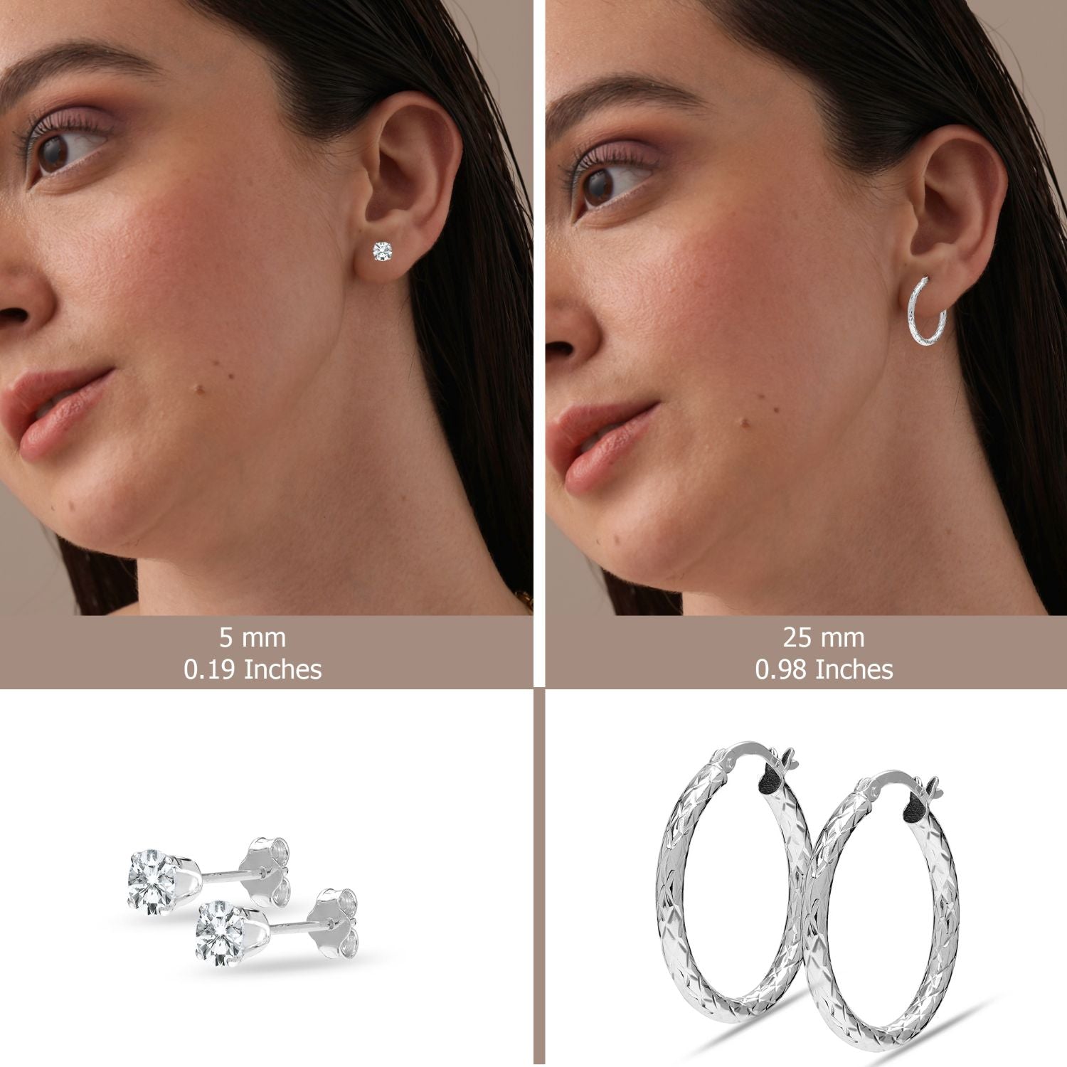 925 Sterling Silver Textured Stud and Hoop Earrings for Women Set of 2 Pairs