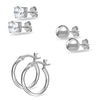 925 Sterling Silver Small Cubic Zirconia Stud and Hoop Earrings for Women Set of 3 Pairs