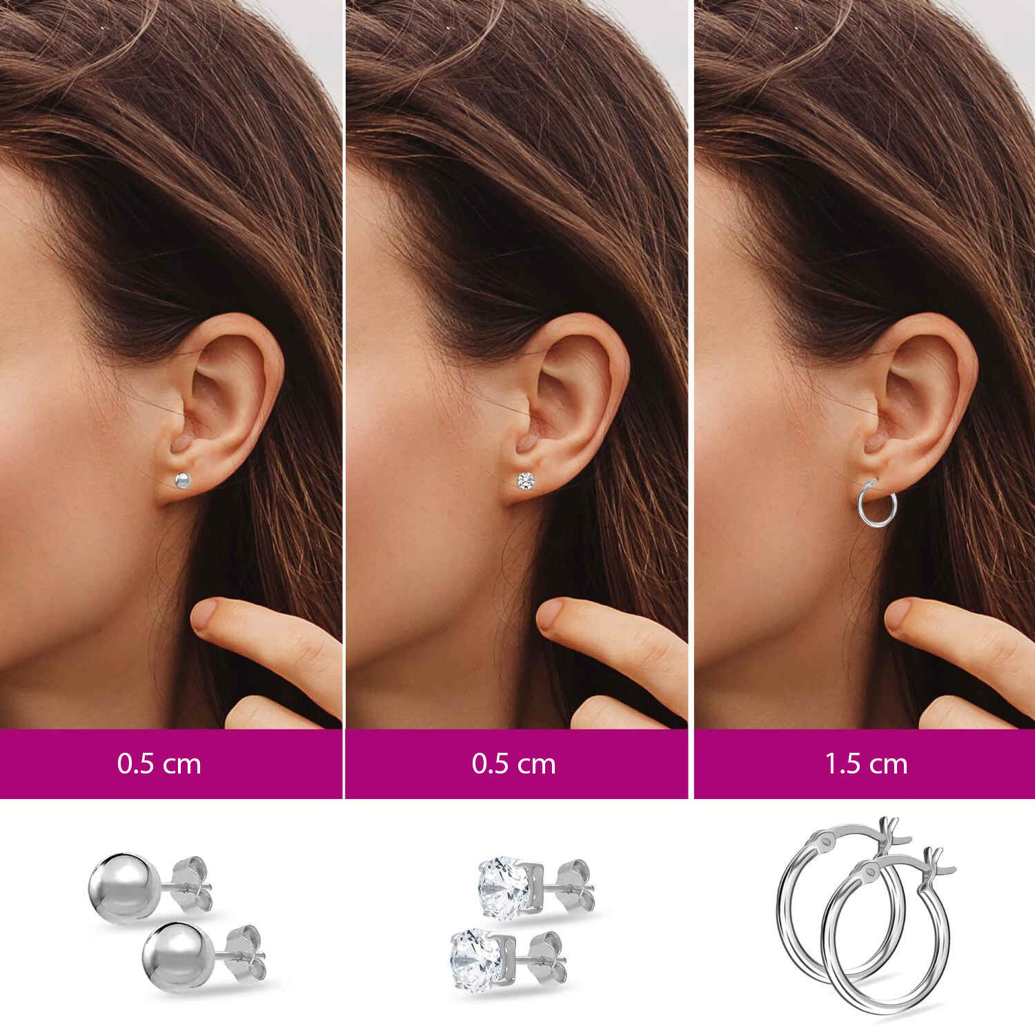 925 Sterling Silver Small Cubic Zirconia Stud and Hoop Earrings for Women Set of 3 Pairs