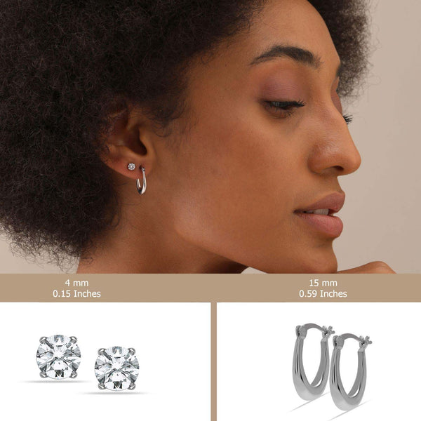 925 Sterling Silver CZ Stud and Hoop Earrings for Women Set of 2 Pairs