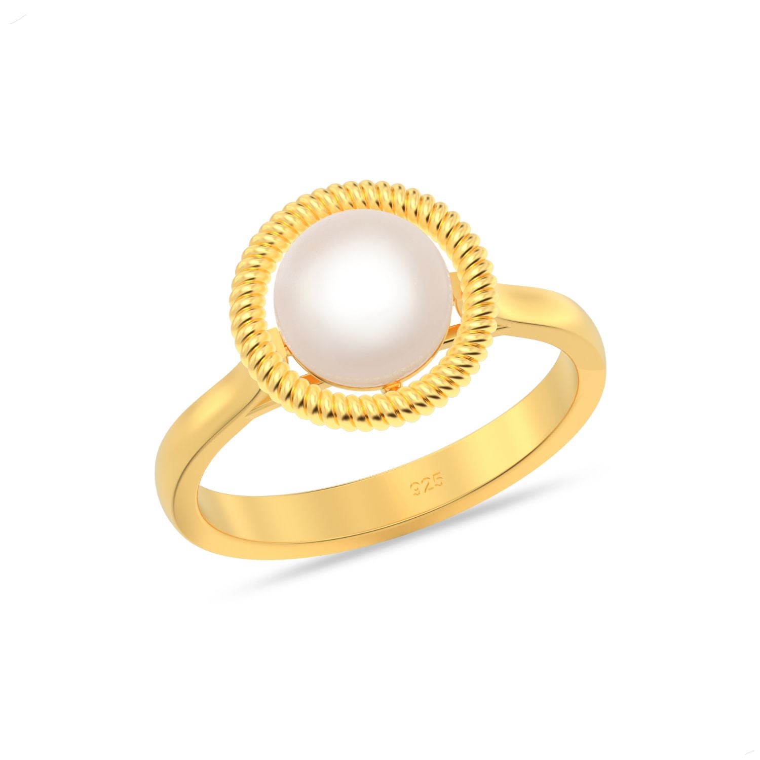 925 Sterling Silver 18K Gold Plated Freshwater Pearl Rings for Women Hypoallergenic Half Round Pearl Ring for Women Teens