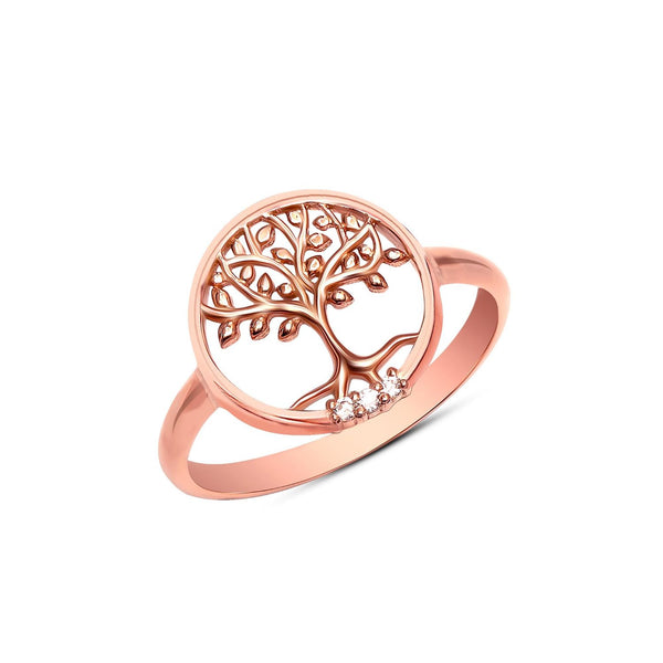 925 Sterling Silver 14K Rose-Gold Plated Tree of Love with CZ Stackable Wedding Rings for Women