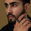 925 Sterling Silver Antique Two Tone Garnet Stone Ring for Men and Boys