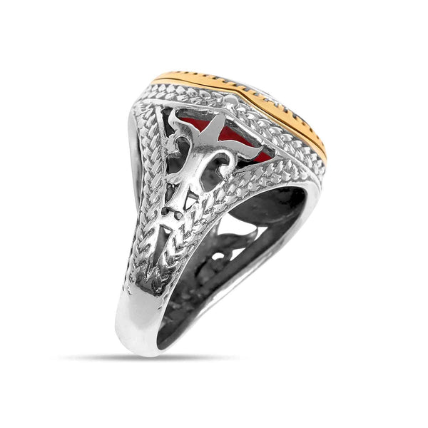 925 Sterling Silver Antique Two Tone Garnet Stone Ring for Men and Boys