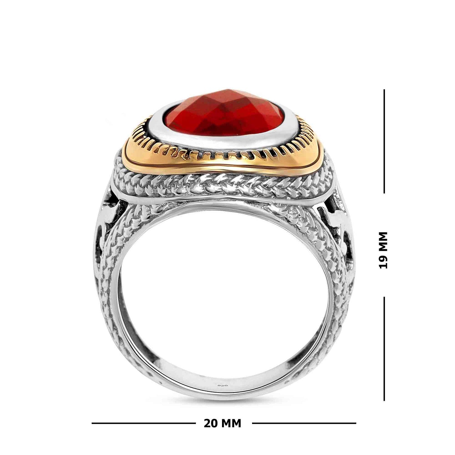 925 Sterling Silver Antique Two Tone Garnet Stone Ring for Men and Boys