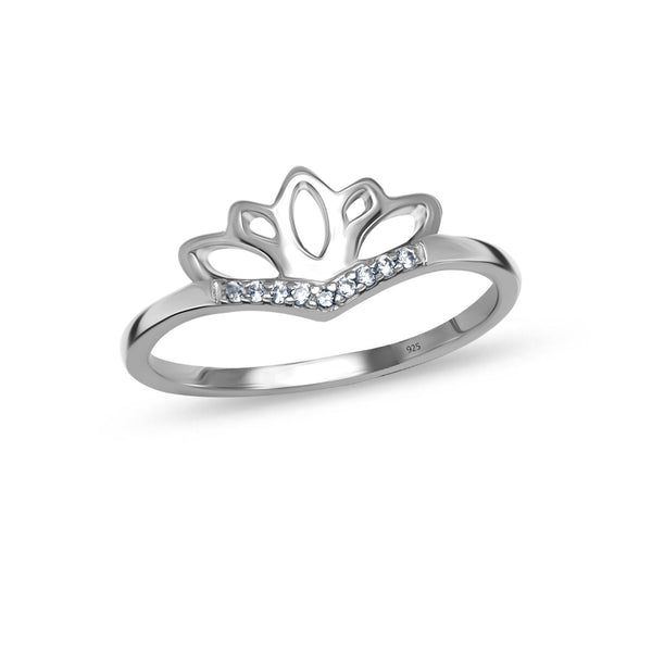 925 Sterling Silver Rhodium Plated Stackable Lotus CZ Wedding Band Engagement Rings for Women