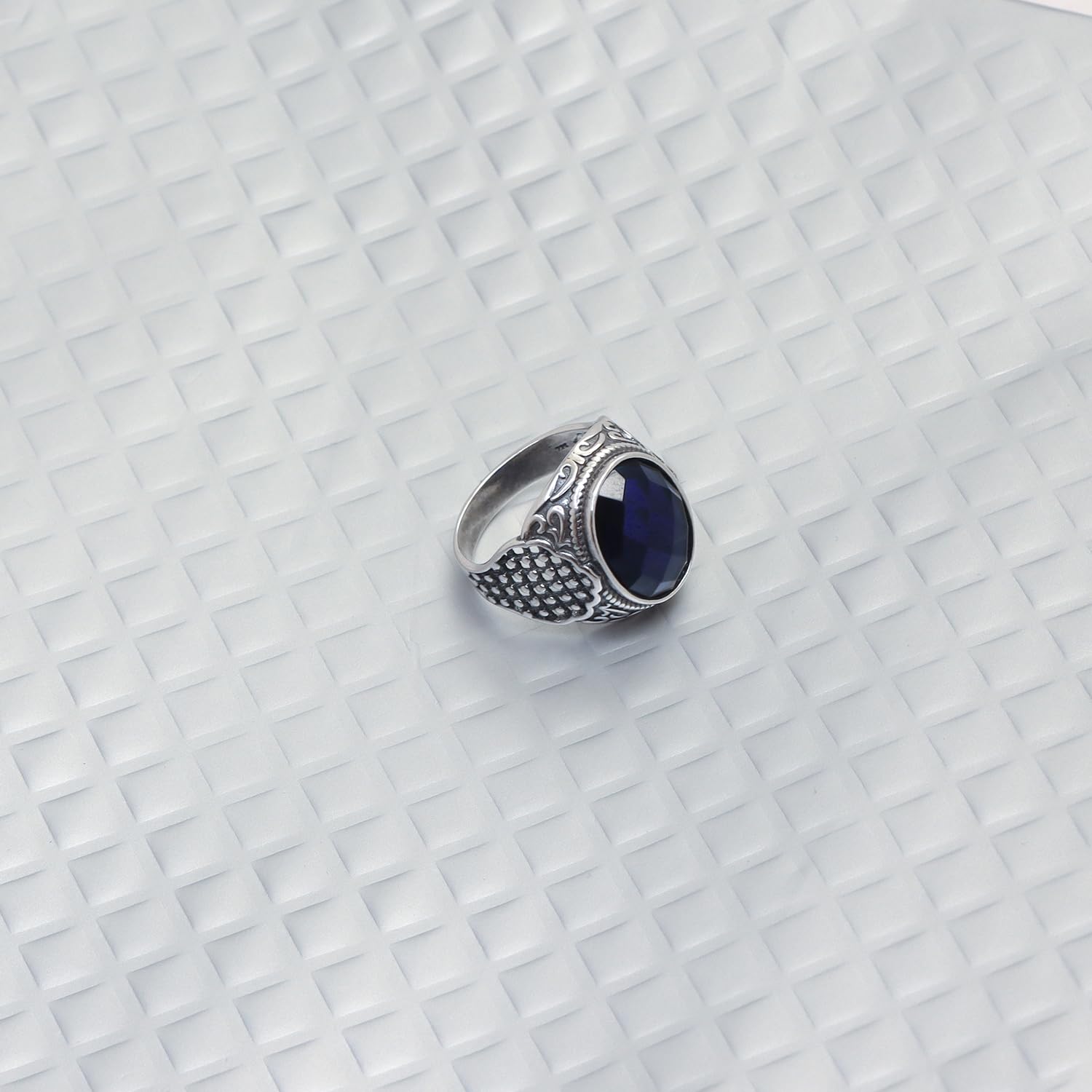 925 Sterling Silver Oval Blue Sapphire Ring For Men