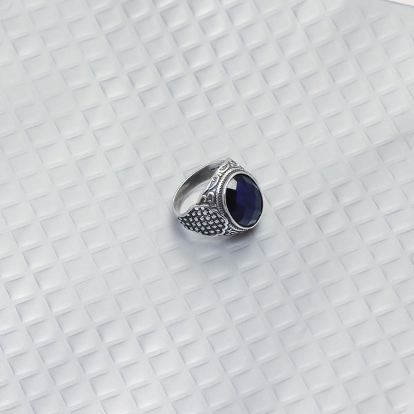 925 Sterling Silver Oval Blue Sapphire Ring For Men