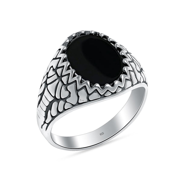 925 Sterling Silver Black Onyx Stone Ring for Men