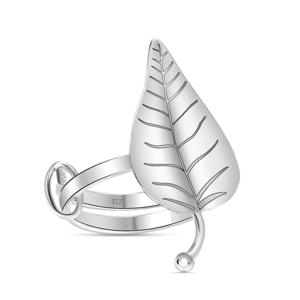 925 Sterling Silver Adjustable Peepal Leaf Shaped Handmade Ring for Women